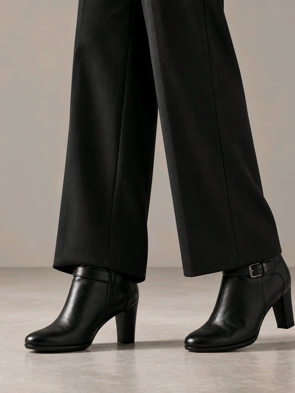 ECCO Hope Black Leather Buckle Ankle Boots - Size 6.